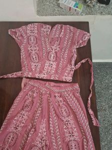 Embroidered print Pink Ethnic coord set
