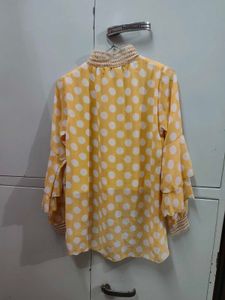 Yellow Polka Dot Kurta with Tiered Sleeves