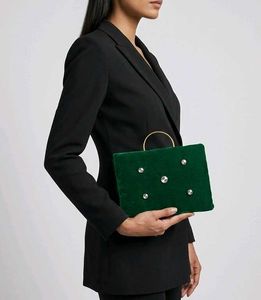 Emerald Velvet Clutch with Rhinestones