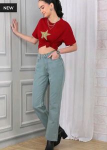 Shein Drop Shoulder Star Chest Print Crew Tshirt