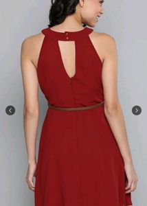 Elegant Red Halter Neck Dress(belt is not included