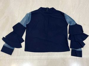Chic Navy Blue Tiered Sleeve Top