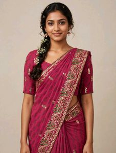 Magent Embroidered Saree