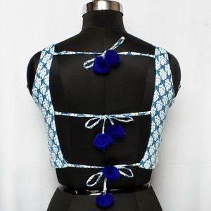 Blue Floral Print Sleeveless Blouse