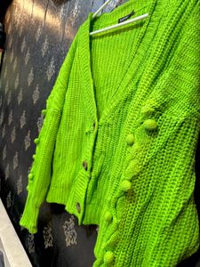 Green Knit Pom-Pom Cardigan