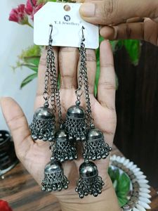 Elegant Oxidised Combo Jhumka Earrings