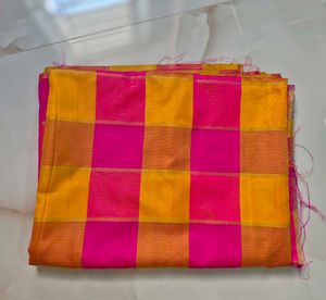 Vibrant Pink &amp; Yellow Checked Silk Saree