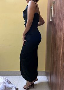Elegant Black Satin Midi Dress
