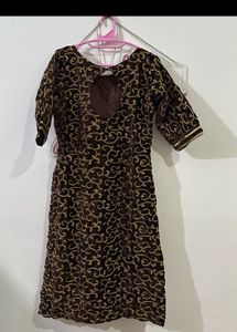 Brown Embroidered Velvet Kurta Set