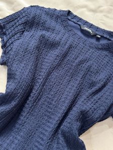 Textured Navy Blue Short Sleeve Top