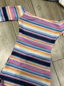 Off-Shoulder Striped Knit Dress