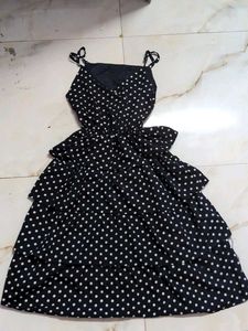 Navy Blue Polka Dot Tiered Dress