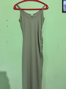 Olive Green Maxi Dress with High Slit