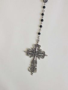 Black Beaded Rosary Necklace