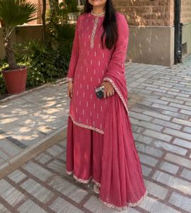 Organza Fuchsia Pink Embellished Suit
