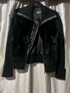 Chic Black Faux Fur &amp; Leather Jacket