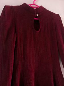 Maroon Mock Neck Long Sleeve Dress