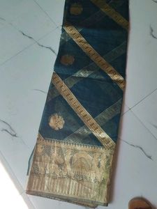 Elegant Teal Saree with Gold Border