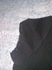 Chic Black Lace Trim Wrap Top