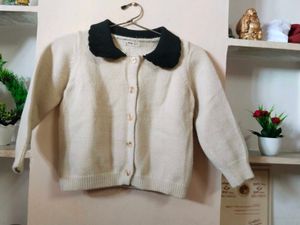 Collared Cardigan - Ivory &amp; Black