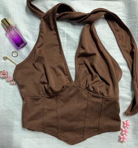 Brown Halter Neck Corset Top