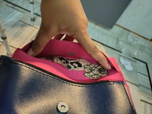 Pink &amp; Navy Embroidered Wallet