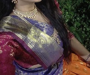 Vibrant Orange &amp; Purple Silk Lehenga Choli