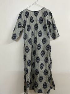 Grey Kurta with Navy Blue Print