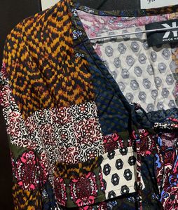 Boho Patchwork Print Long Sleeve Crop Top