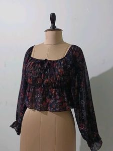 Floral Print Sheer Peplum Top