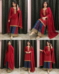 Elegant Red Kurta with Palazzo Set