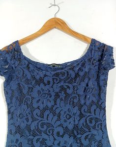 Blue Lace Cap Sleeve Top
