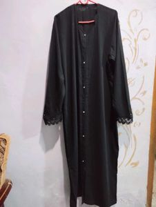 Elegant Black Lace Trim Abaya