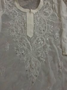 White Chikankari Kurta with Mirror Work