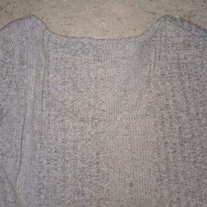 Grey Ribbed Pullover Top