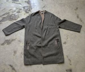 Gray Open Front Cardigan Sweater