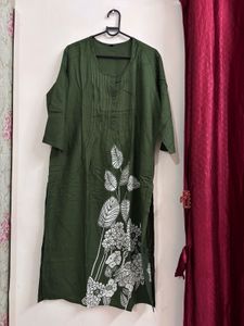 Elegant Olive Green Kurta Set with Floral Print