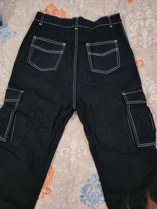 Black Cargo Pants with White Stitching