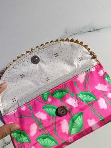 Vibrant Pink Lotus Print Clutch