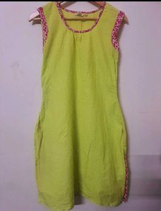 Chic Lime Green Kurti with Pink Accents