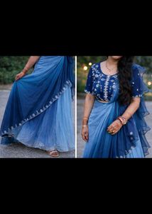 Elegant Blue Ombre Saree with Embellished Blouse