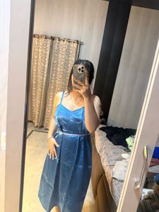 Elegant Blue Satin Midi Dress🦋❤️