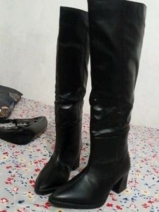 Premium Black Leather Long Boots