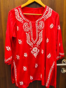 Vibrant Red Embroidered Kurta