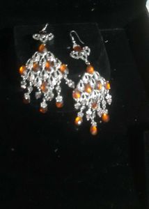 Stunning Orange &amp; Silver Dangle Earrings