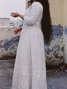 white chickankari anarkali