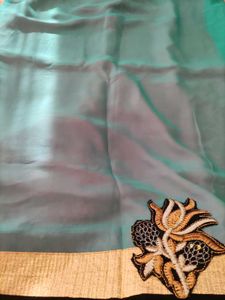 Embroidered Teal and Pink Saree