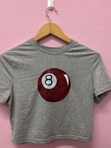 Grey Graphic croptop with 8 Ball Design(new)