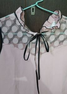 Pink Polka Dot Mesh Sleeveless Top