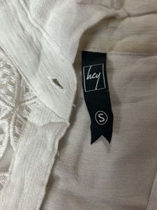 White Lace Detail Button-Up Shirt